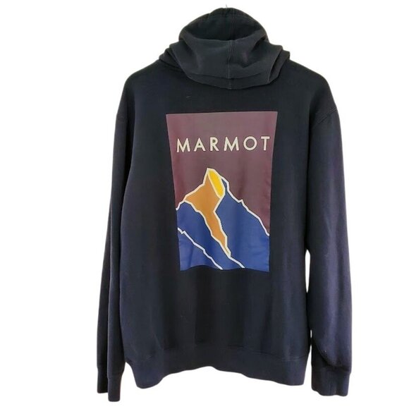 Marmot Mountain Works Hoodie XXL | Navy Blue Fleece-Lined Pullover | Recycled - Picture 2 of 6